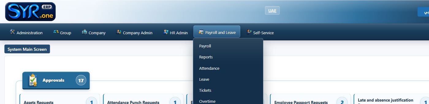 Real Payroll & Compensation menu screenshot from syrone.local