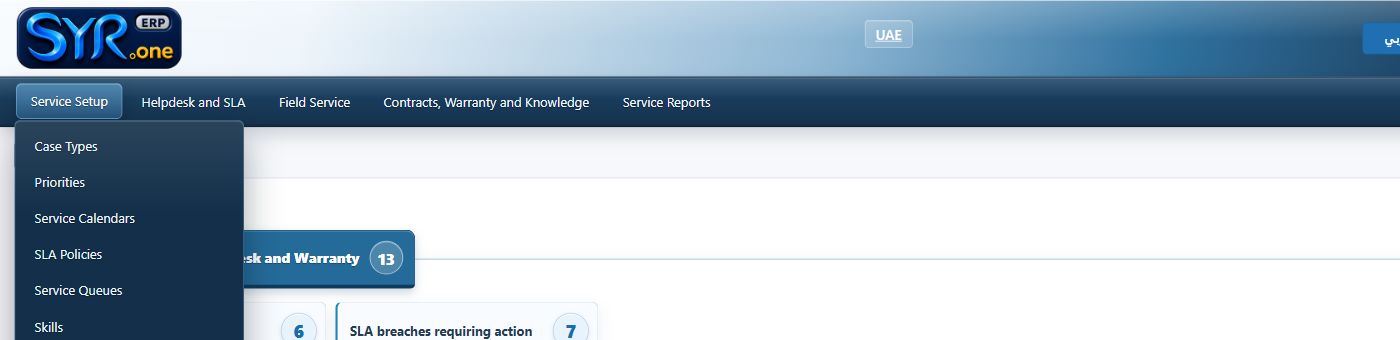 Real Service & Warranty menu screenshot from syrone.local